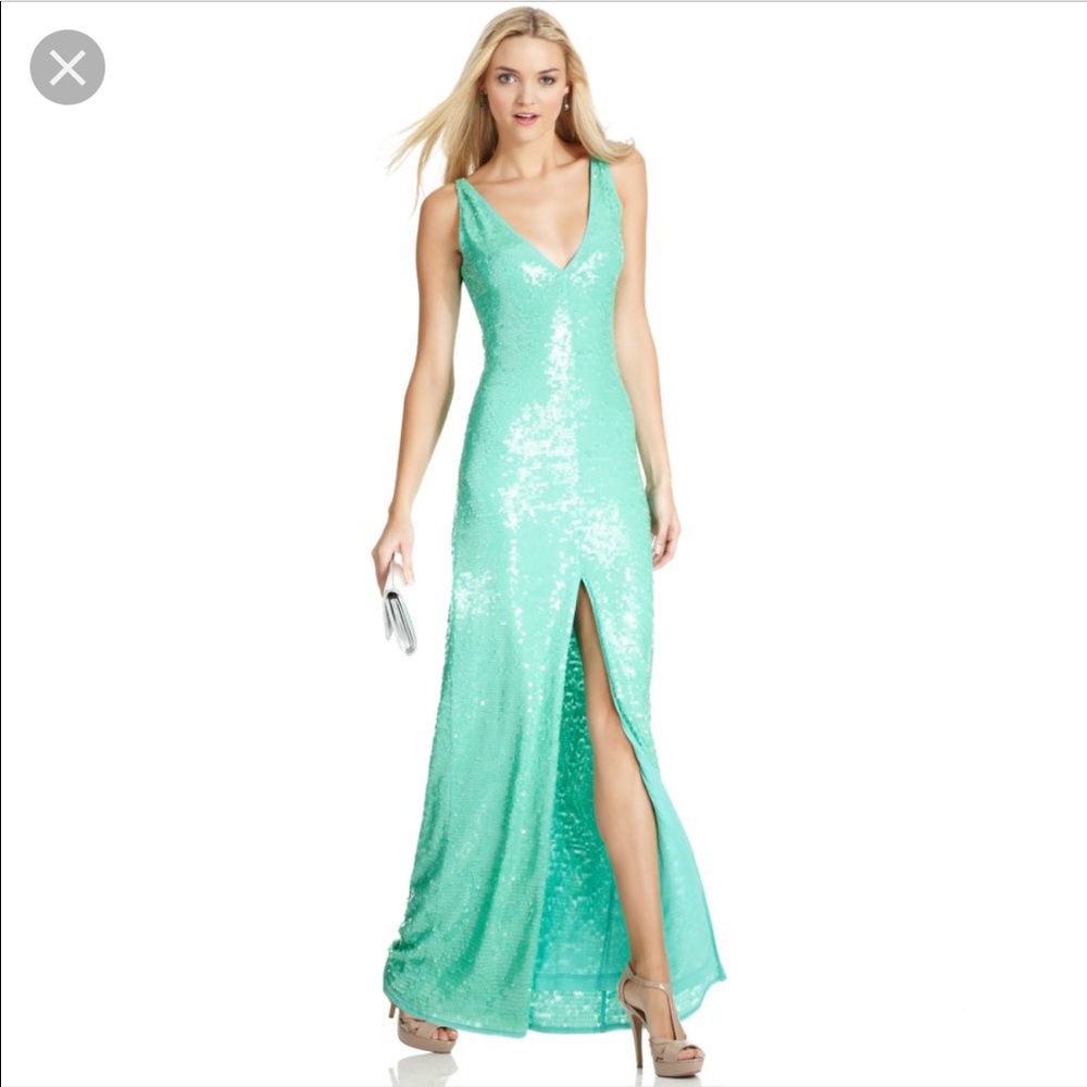 BCBGMAXAZRIA Sumner Sequin Aqua Green Dress